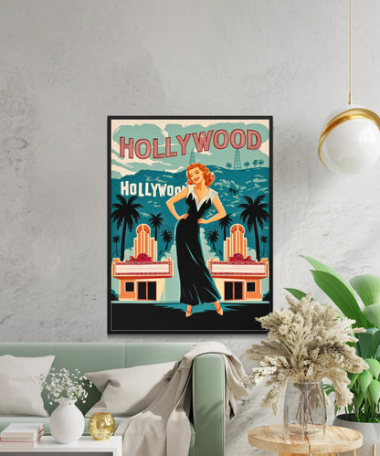 Hollywood Vintage Travel Poster  - City of Entertainment