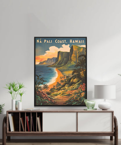 Nā Pali Coast Vintage Travel Poster - Timeless Hawaiian Majesty