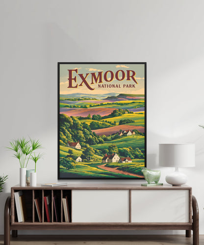 Exmoor Vintage Travel Poster - Rolling Hills and Heather