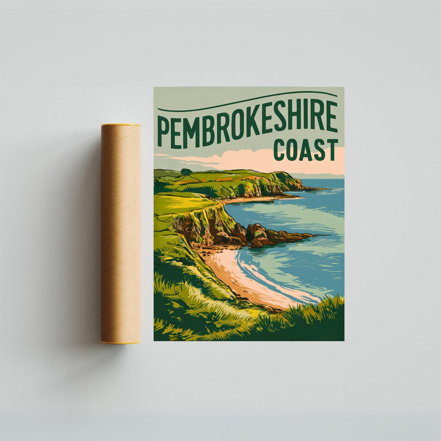 Pembrokeshire Vintage Travel Poster - Scenic Welsh Landscapes