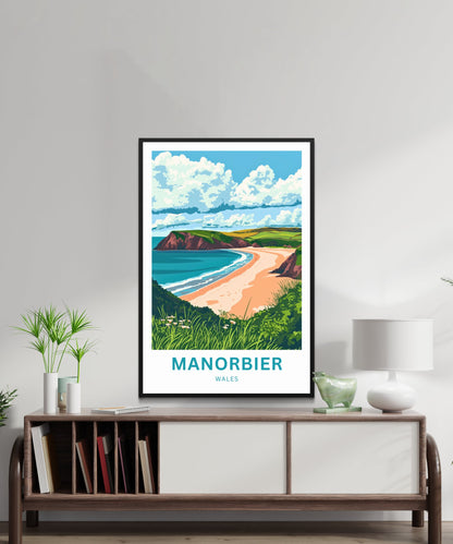 Manorbier Travel Poster - Timeless Coastal Beauty of Wales