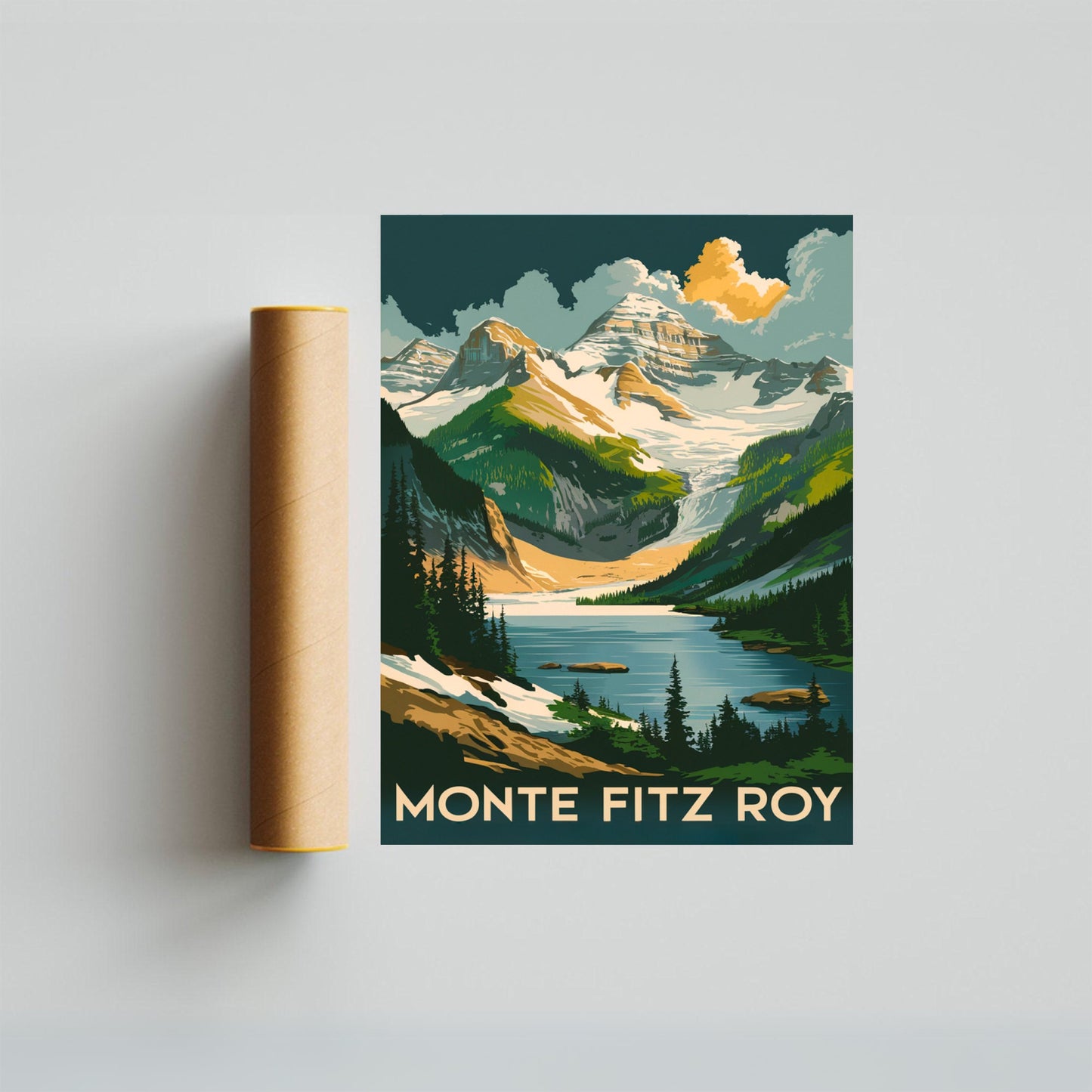 Monte Fitz Roy Vintage Travel Poster - Mountainous Landscape