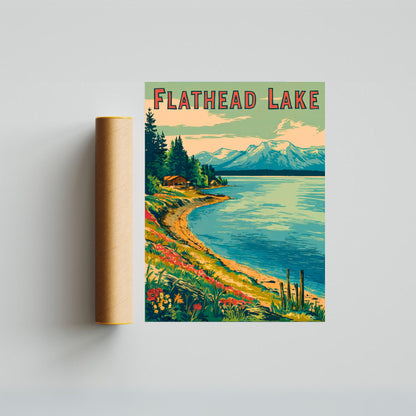 Flathead Lake Vintage Travel Poster - Clear Waters and Big Skies