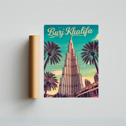 Burj Khalifa Vintage Travel Poster