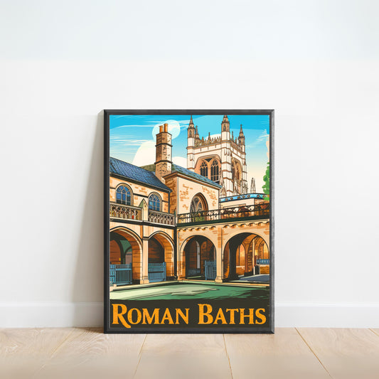 Roman Baths Vintage Travel Poster - Sacred Waters