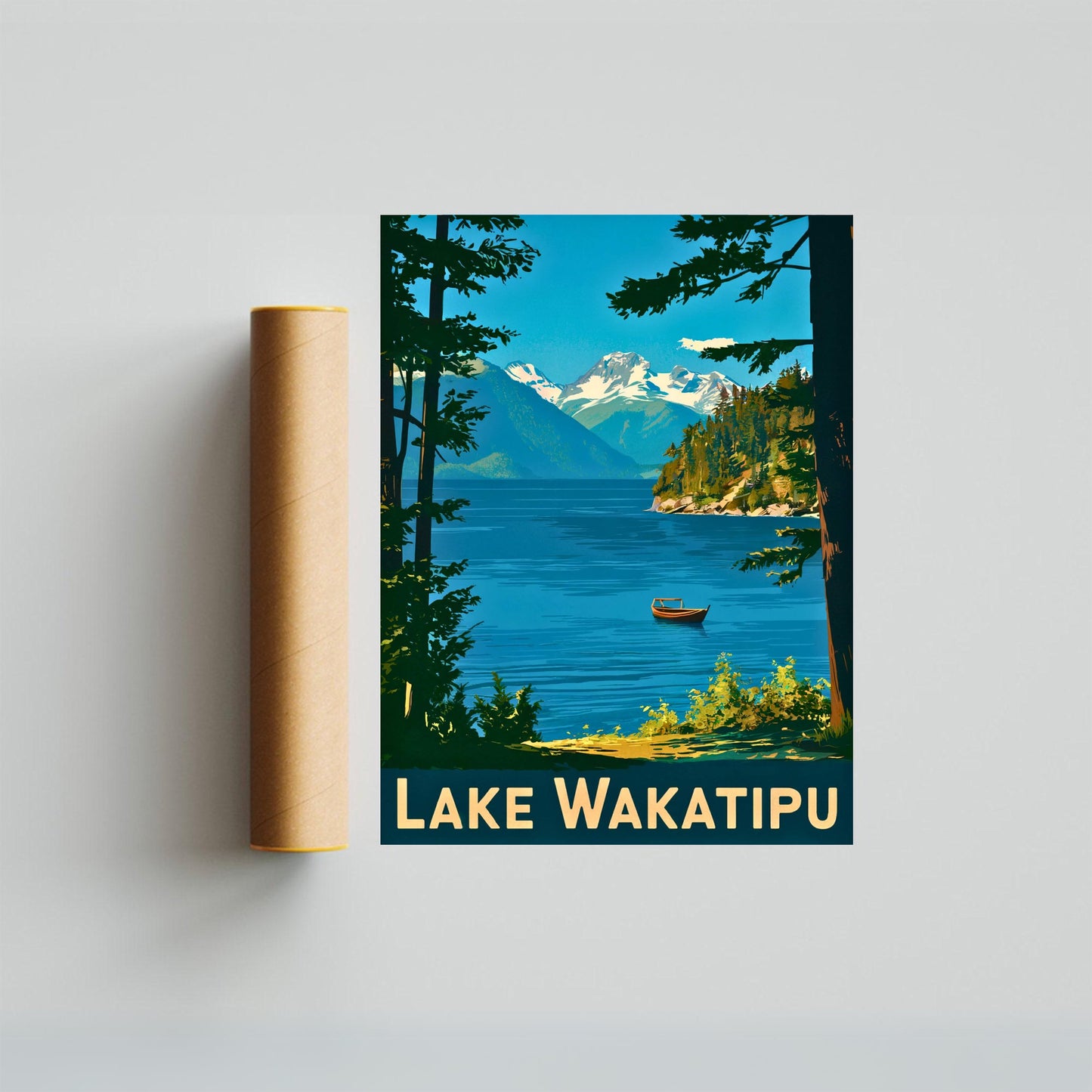 Lake Wakatipu Vintage Travel Poster - New Zealand Lake