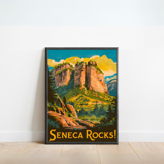 Seneca Rocks Vintage Travel Poster - Vertical Cliffs