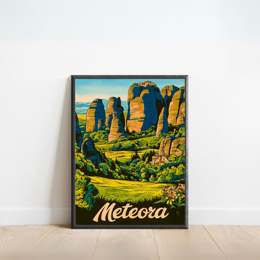 Meteora Vintage Travel Poster - Skyward Temples