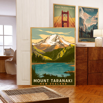 Mount Taranaki Vintage Travel Poster - Majestic Peaks