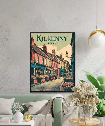 Kilkenny Vintage Travel Poster  - Cobblestone Streets