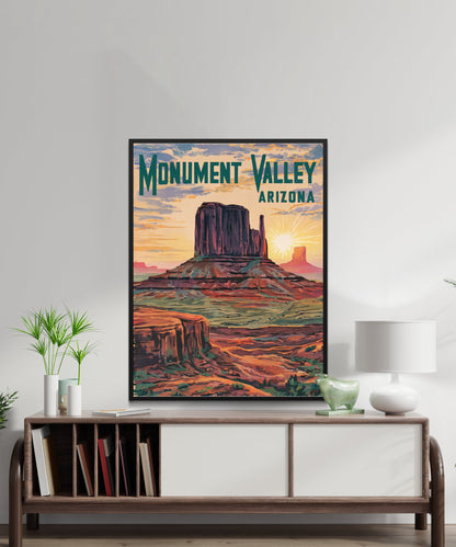 Monument Valley Vintage Travel Poster  - Iconic Red Rock Landscapes