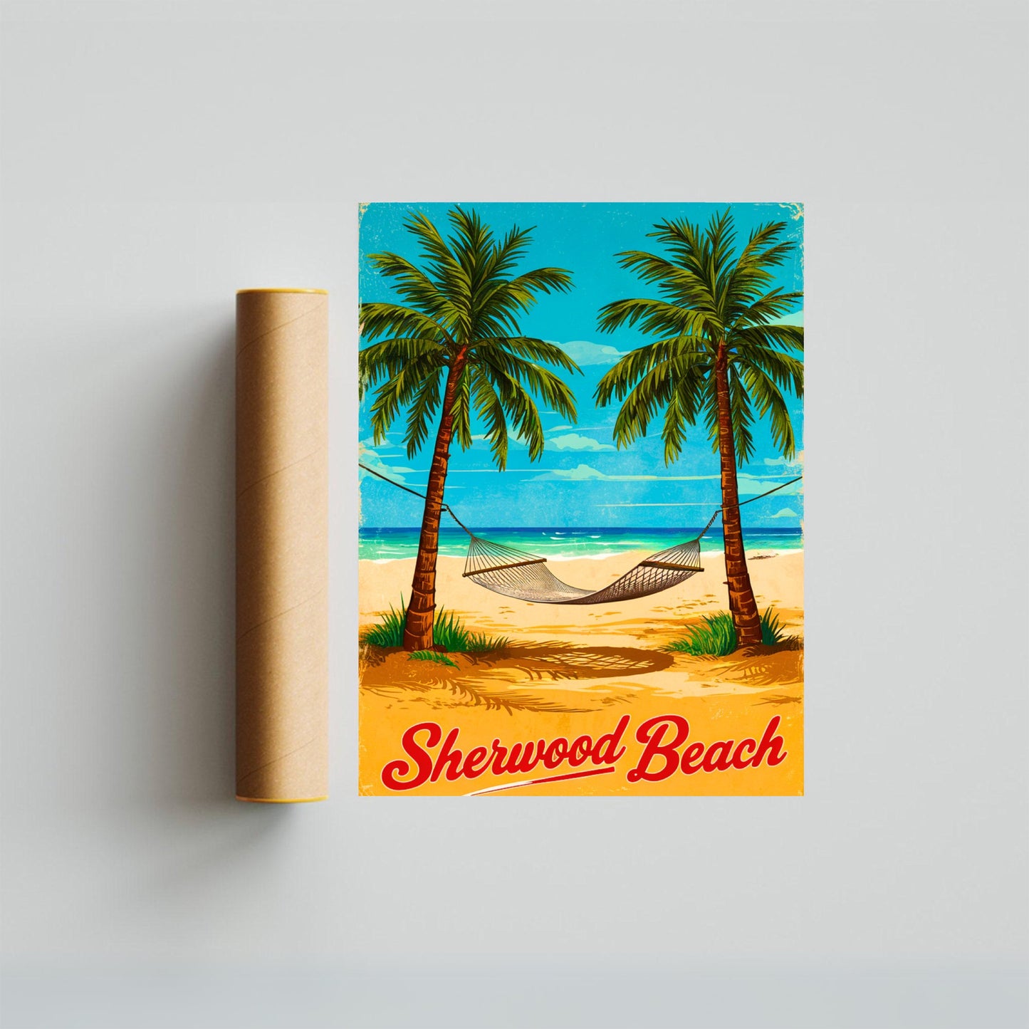 Sherwood Beach Vintage Travel Poster - Scenic Beaches