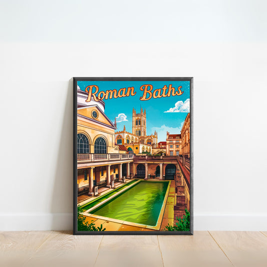 Roman Baths Vintage Travel Poster