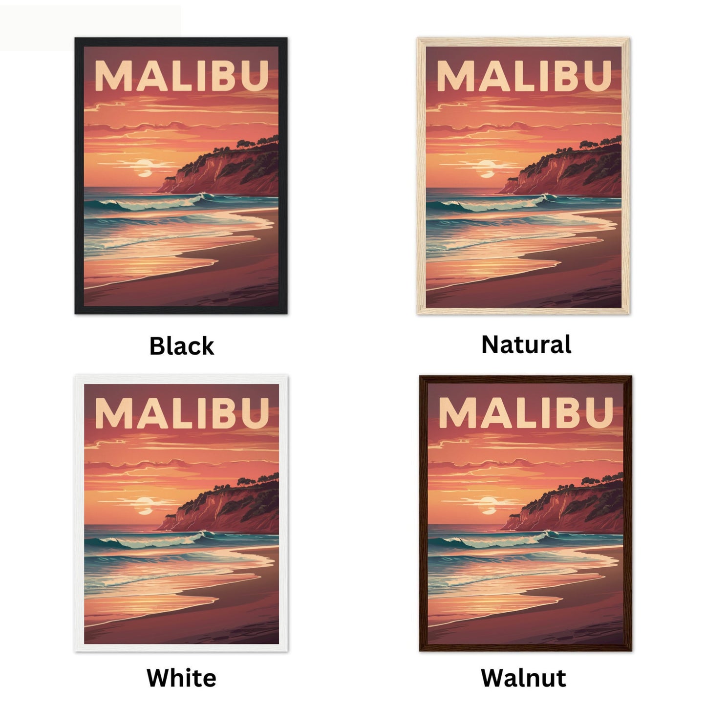 Malibu Vintage Travel Poster - Coastal Beauty