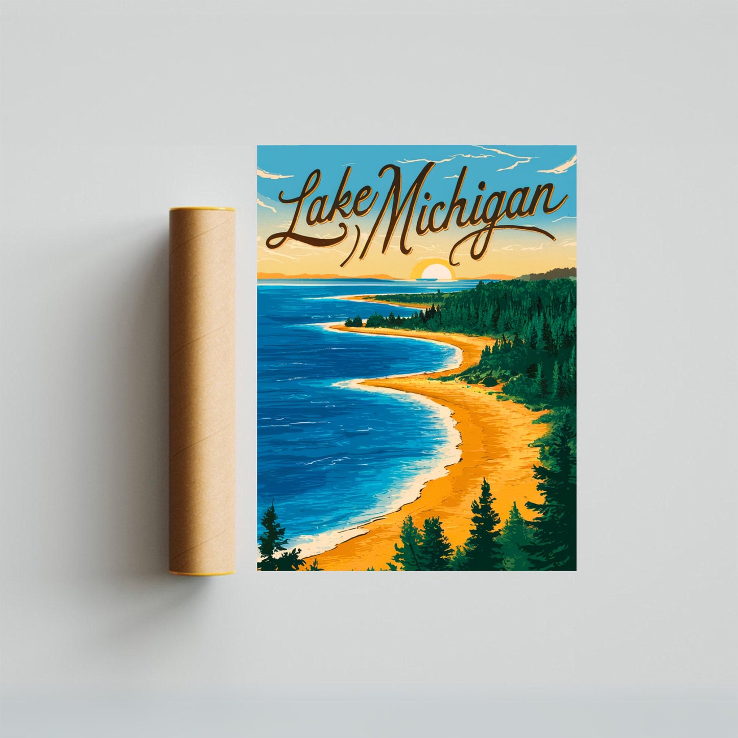 Lake Michigan Vintage Travel Poster -Rugged Landscape