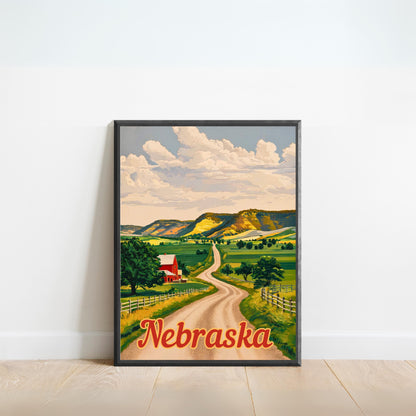 Nebraska Vintage Travel Poster - Rolling Hills and Prairie Landscapes