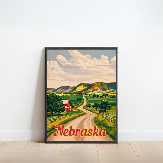 Nebraska Vintage Travel Poster - Rolling Hills and Prairie Landscapes