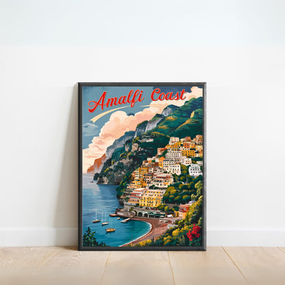 Amalfi Coast Vintage Travel Poster - Classic Coastal Beauty