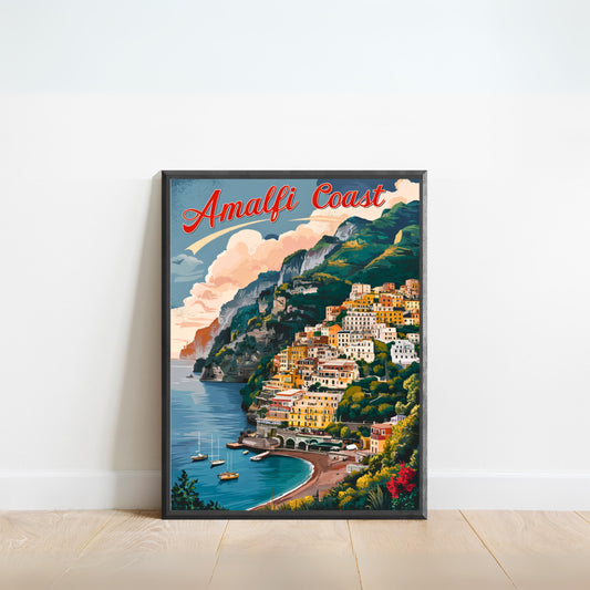 Amalfi Coast Vintage Travel Poster - Classic Coastal Beauty