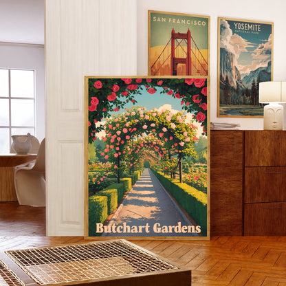 Butchart Gardens Vintage Travel Poster