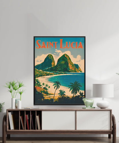 Saint Lucia Vintage Travel Poster - Lush Landscapes and Pristine Beaches