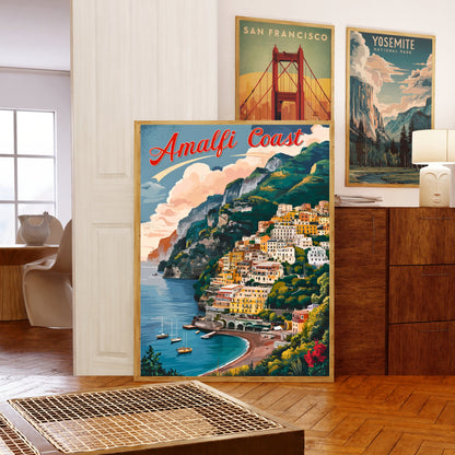 Amalfi Coast Vintage Travel Poster - Classic Coastal Beauty