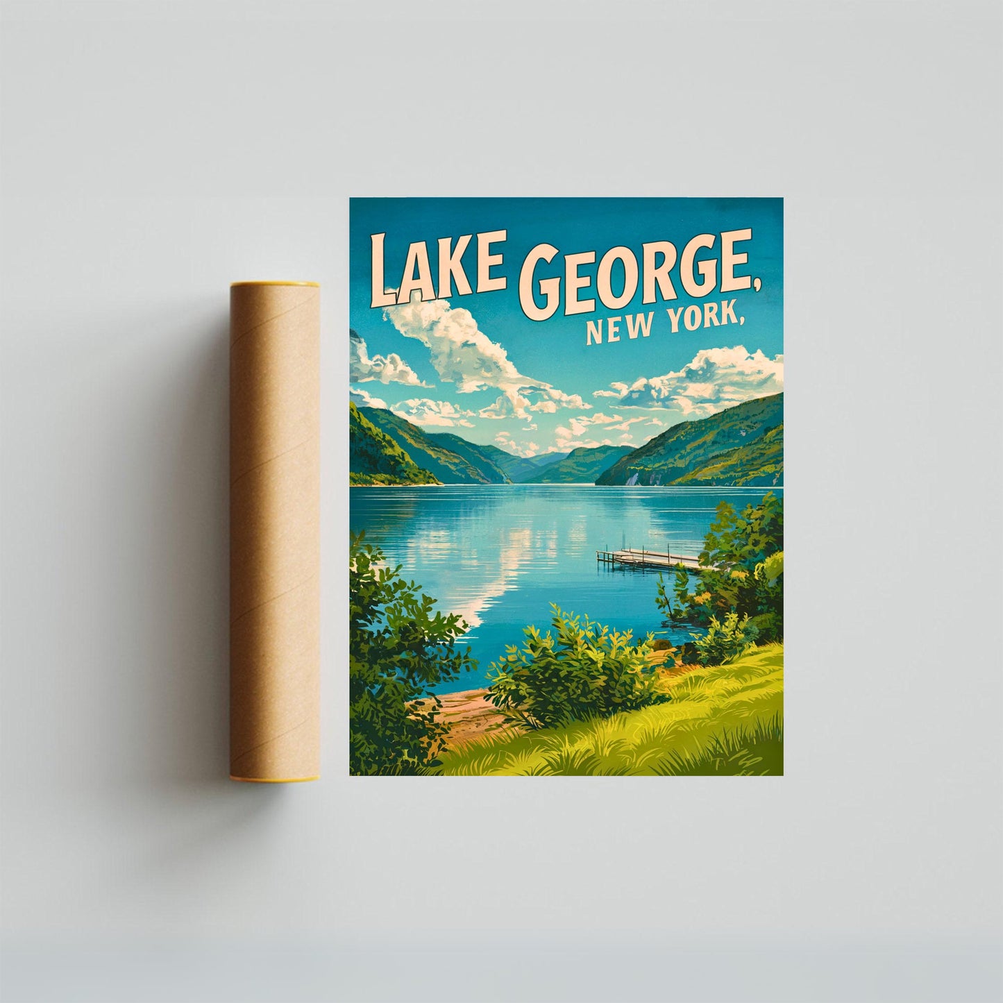 Lake George Vintage Travel Poster - Crystal Waters and Mountain Majesty