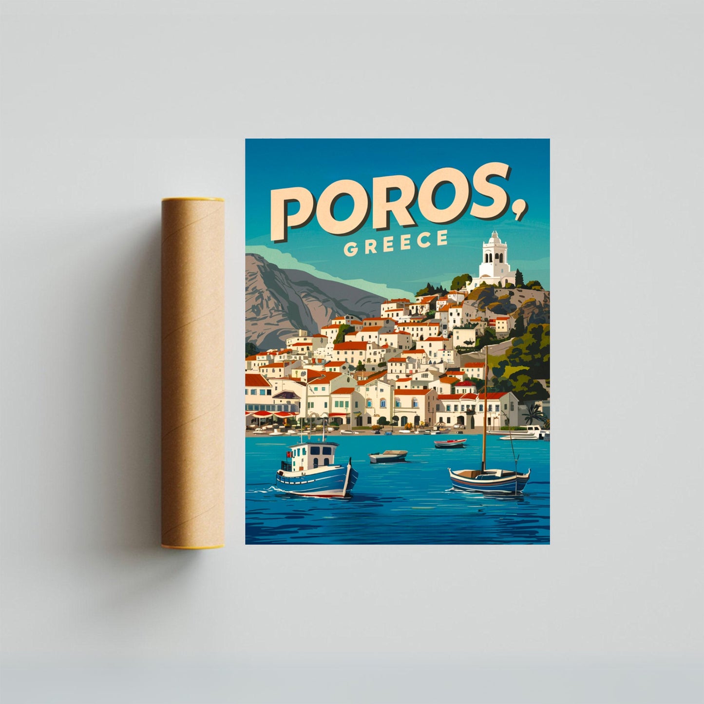 Poros Vintage Travel Poster - Scenic Harbor