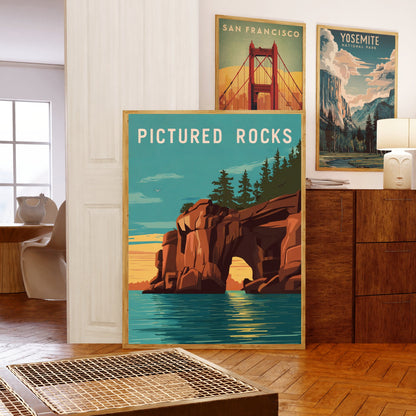 Pictured Rocks Vintage Travel Poster