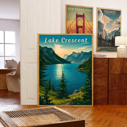 Lake Crescent Vintage Travel Poster - Timeless Pacific Northwest Beauty