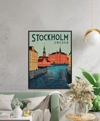 Stockholm Vintage Travel Poster  - Nordic Capital Charm