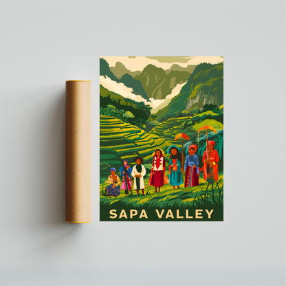 Sapa Valley Vintage Travel Poster - Mountainous Beauty