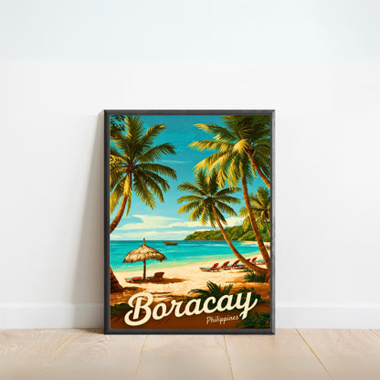 Boracay Vintage Travel Poster - White Sands and Crystal Blue Waters