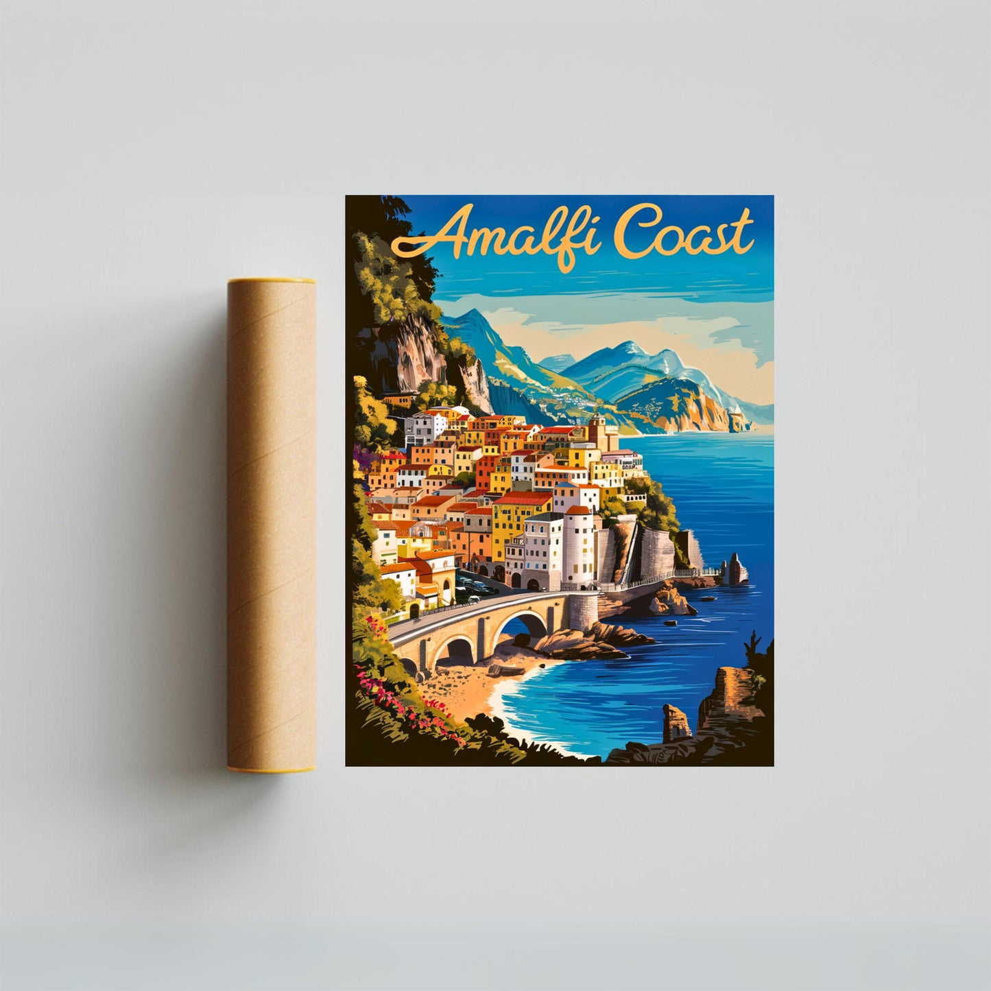 Amalfi Coast Vintage Travel Poster -Coastal Splendor