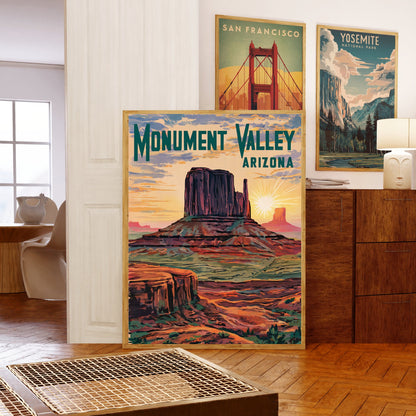 Monument Valley Vintage Travel Poster  - Iconic Red Rock Landscapes