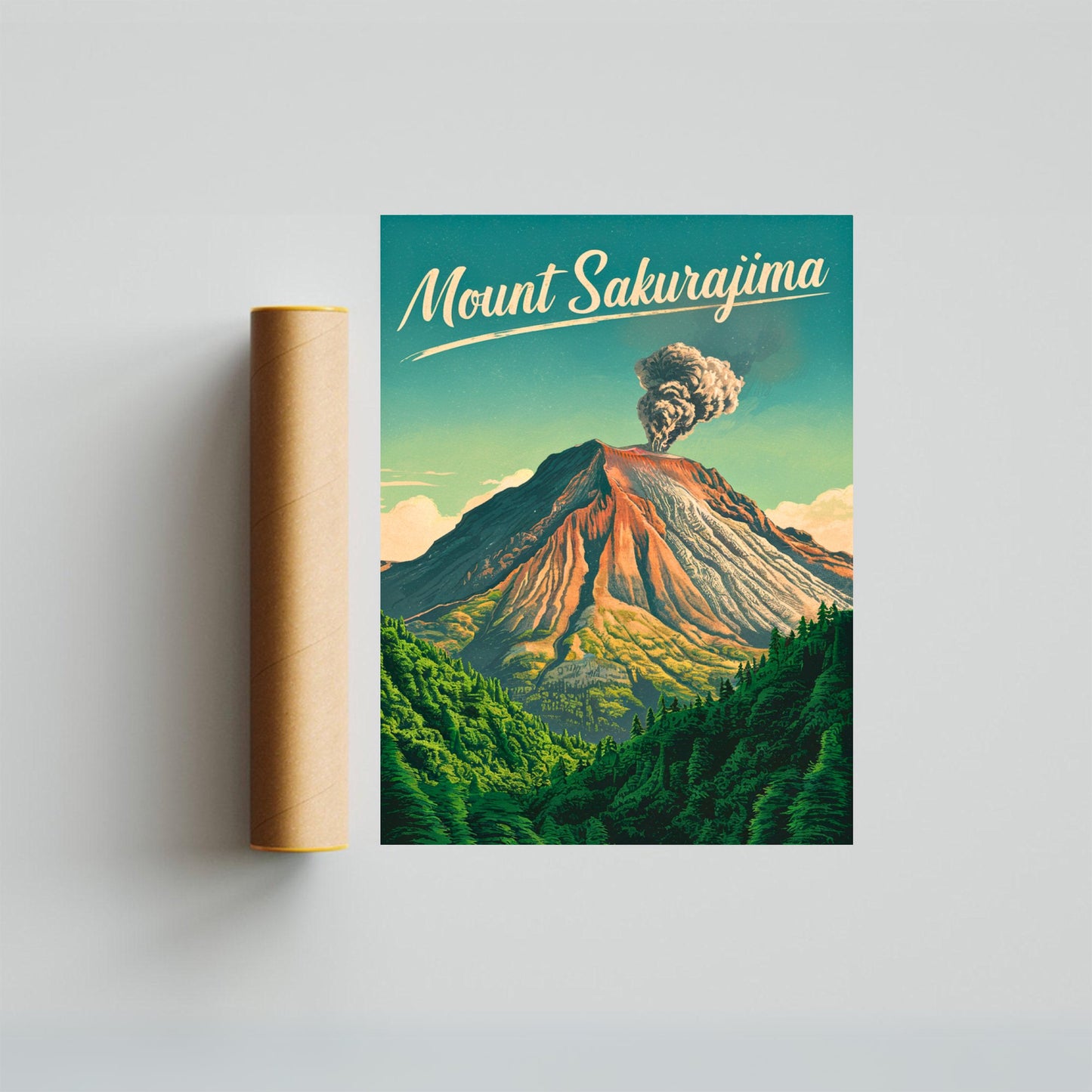 Mount Sakurajima Vintage Travel Poster