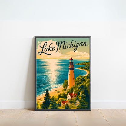 Lake Michigan Vintage Travel Poster