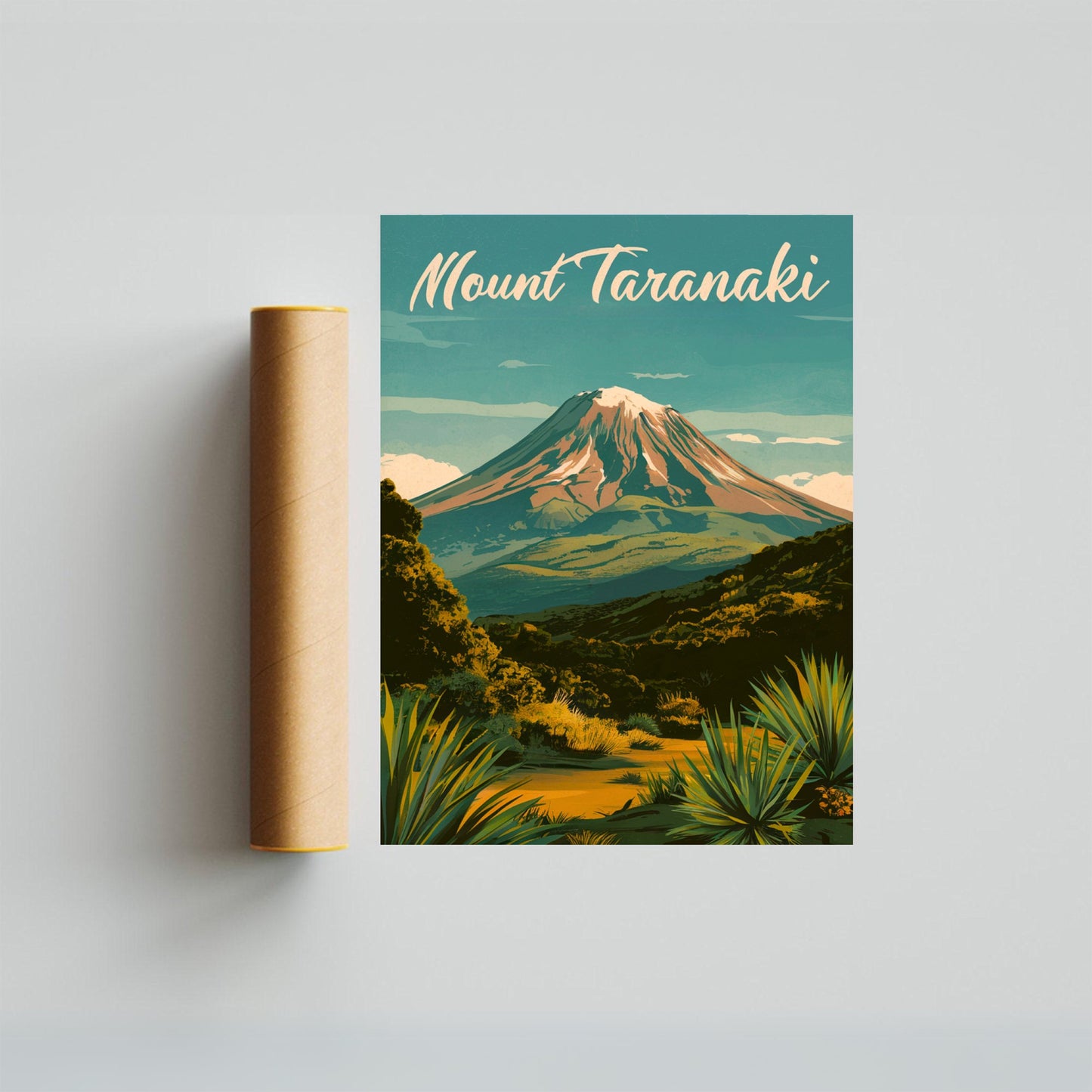 Mount Taranaki Vintage Travel Poster