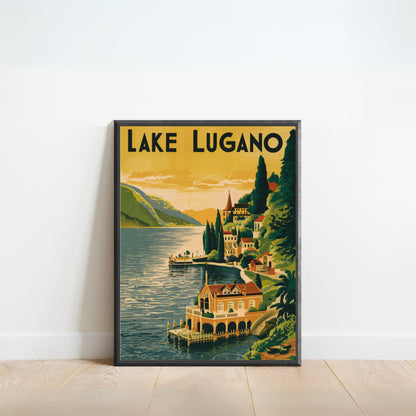 Lake Lugano Vintage Travel Poster - Alpine Elegance