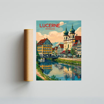 Lucerne Vintage Travel Poster - Reuss River Views