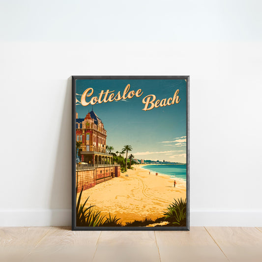 Cottesloe Beach Vintage Travel Poster - Sun-kissed Shores