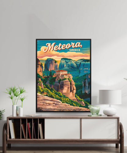 Meteora Vintage Travel Poster