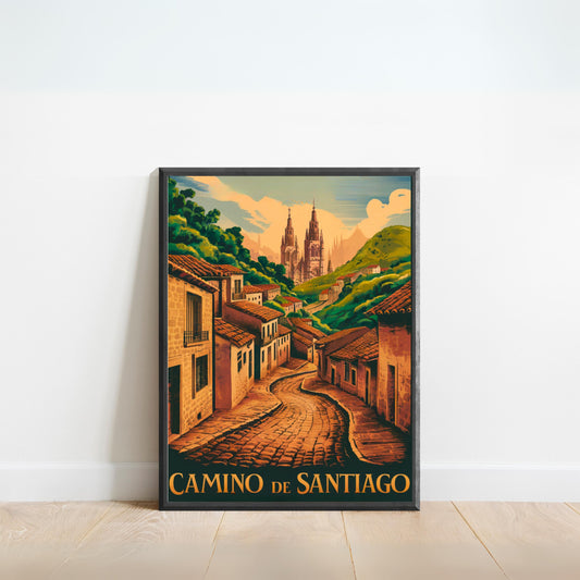 Camino de Santiago Vintage Travel Poster