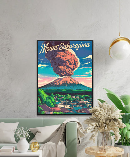 Mount Sakurajima Vintage Travel Poster - Volcanic Ash