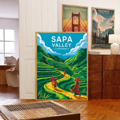 Sapa Valley Vintage Travel Poster - Terraced Ricefields