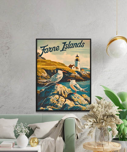 Farne Islands Vintage Travel Poster - Serene Coastal Escape