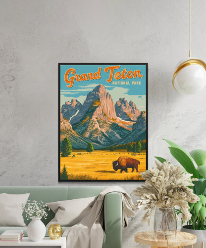 Grand Teton Vintage Travel Poster - Wildlife Haven