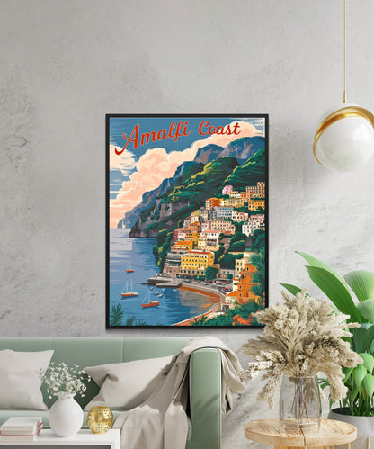 Amalfi Coast Vintage Travel Poster - Scenic Paradise