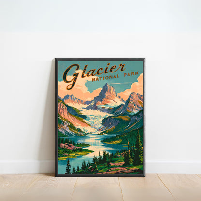 Glacier National Park Vintage Travel Poster - Peaks, Lakes, and Pristine Wilderness