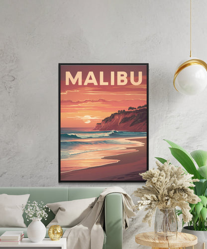 Malibu Vintage Travel Poster - Coastal Beauty